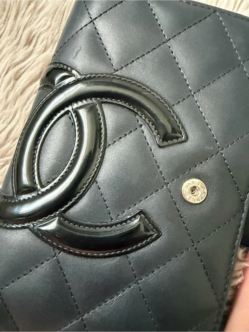 CHANEL Cambon Black Quilted Calfskin Leather Wallet with Glossy CC *Authentic*